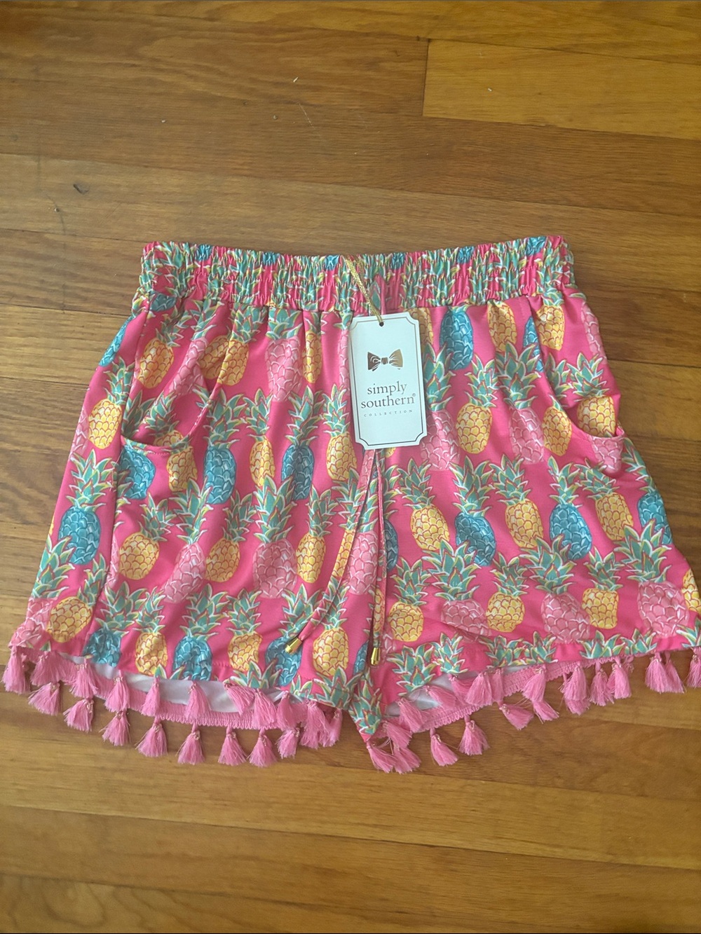 Simply Southern Pink Pineapple Tassel High-Waist Shorts